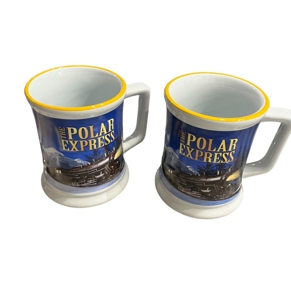Pair Large Polar Express Believe Mugs Dimensional Train - Picture 7 of 7